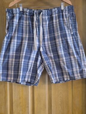 Sonoma Life & Style Blue Cream Grey Plaid Drawstring 100% Cotton Shorts Large